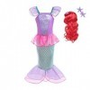 Lito Angels Deguisement Robe Princesse Ariel Costume de Sirène avec Perruque pour Enfant Fille, Taille 5-6 ans, Rose Chaud