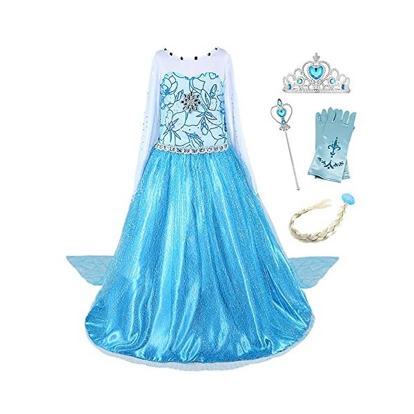 Beunique Robe Filles Reine des Neiges Costume et Accessoires Princesse Elsa Cosplay Robe de Soirée Carnaval Déguisements - Bl