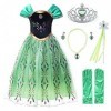 JerrisApparel Robe Costume Petites Filles Princesse Elsa Déguisement 140cm, Vert Anna avec Accessoires 