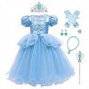 IBAKOM Robe Cendrillon Fille Costume Princesse Déguisement Conte Fées Sophia Raiponce Cosplay Halloween Carnaval Noël Habille