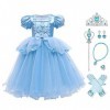 IBAKOM Robe Cendrillon Fille Costume Princesse Déguisement Conte Fées Sophia Raiponce Cosplay Halloween Carnaval Noël Habille