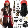 Tacobear Déguisement Pirate Accessoiresavec Peruque Pirate Homme Bandeau de Pirate Cache Oeil Pirate Télescope Barbe Pirate J