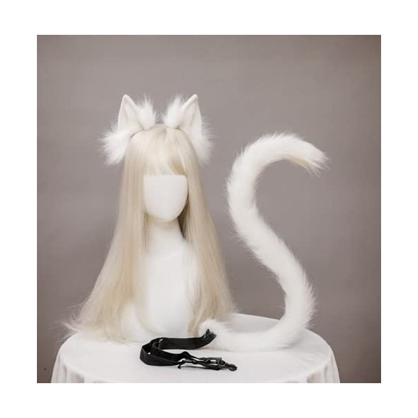 YJZQ Ensemble oreilles et queue de chat en fausse fourrure pour adultes, Halloween, cosplay, fête, accessoire de déguisement 