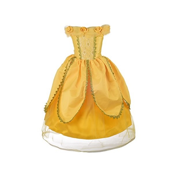 Lito Angels Deguisement Robe Princesse Belle Enfant Fille, Costume la Belle et la Bête, Taille 8-9 ans, Jaune, A