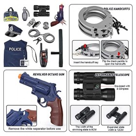Jooheli Policier Costume Accessoires Police, Police Menottes Insigne Lunettes Walkie Talkie, Police Deguisement Enfant pour E