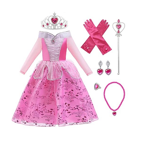 LOBTY Fille Robe de Princesse Aurore avec Accessoires Déguisement de La Belle au Bois Dormant Enfant Costume de Princesse Ann