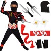 Windskids Ninja Déguisement Enfant Costume Rouge Noir Soldat Assassin Vêtements avec Guerrier Musculaire Accessoires pour Cos