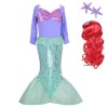 Lito Angels Deguisement Robe Sirène Princesse Ariel avec Perruque pour Enfant Fille, Anniversaire Fete Halloween Costume Carn