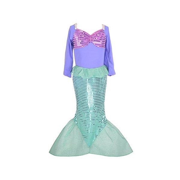 Lito Angels Deguisement Robe Sirène Princesse Ariel avec Perruque pour Enfant Fille, Anniversaire Fete Halloween Costume Carn