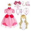 MRLTOP Filles Princesse Peach Dress Up Set Peach Enfants Costume Déguisement Princesse avec Couronne et Accessoires pour Hall