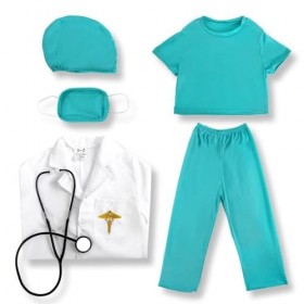 Cosplay Costume de Docteur Enfant avec Blouse Blanche Stéthoscope Déguisement Accessoires pour enfant de 3-12 ans