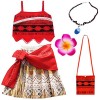 Deleventh Moana Princesse Deguisement Costume et Perruque Collier Accessoires Fille Cosplay Enfant Jeu daventure Vaiana Top 