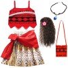 Deleventh Moana Princesse Deguisement Costume et Perruque Collier Accessoires Fille Cosplay Enfant Jeu daventure Vaiana Top 