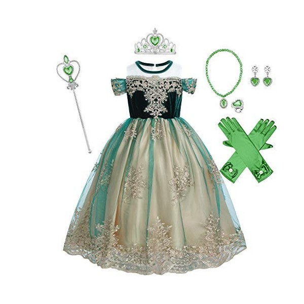 IWEMEK Filles Déguisements Princesse Anna Robe + Accessoires Reine des Neige 2 Costume de Carnaval Halloween Noël Robes de fê