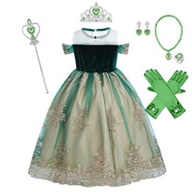IWEMEK Filles Déguisements Princesse Anna Robe + Accessoires Reine des Neige 2 Costume de Carnaval Halloween Noël Robes de fê