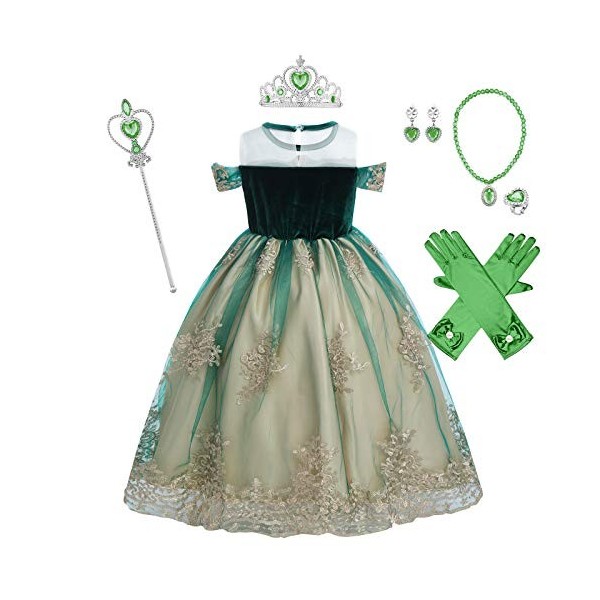 IWEMEK Filles Déguisements Princesse Anna Robe + Accessoires Reine des Neige 2 Costume de Carnaval Halloween Noël Robes de fê