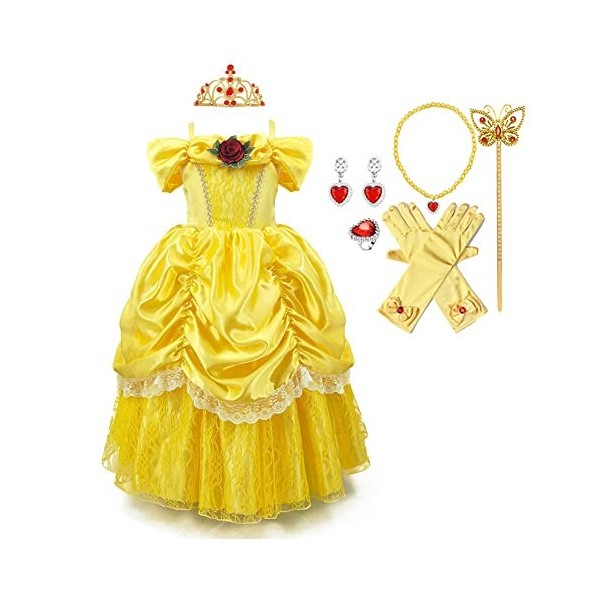 MYRISAM Filles Princesse Belle Robe de Carnaval Hors Épaule Costume de la Beauté et la Bête Halloween Déguisements Cosplay Cé