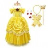 MYRISAM Filles Princesse Belle Robe de Carnaval Hors Épaule Costume de la Beauté et la Bête Halloween Déguisements Cosplay Cé