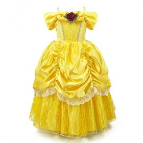 MYRISAM Filles Princesse Belle Robe de Carnaval Hors Épaule Costume de la Beauté et la Bête Halloween Déguisements Cosplay Cé