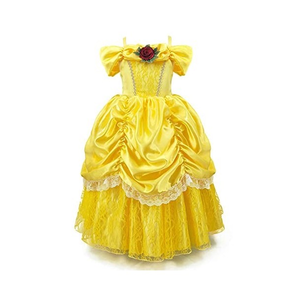 MYRISAM Filles Princesse Belle Robe de Carnaval Hors Épaule Costume de la Beauté et la Bête Halloween Déguisements Cosplay Cé