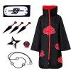 Winric Costume Akatsuki Itachi Cape Cosplay Deguisement Akatsuki Uchiha Itachi Bandeau Bague Collier Ninja Accessoires Anime 