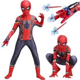 Costume Spiderman pour enfant de 8 à 9 ans avec gants et accessoires - Noir et rouge - Costume daraignée - 128 134 140 - Gar