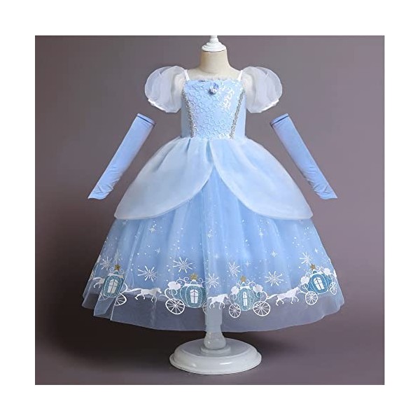 IMEKIS Enfant Fille Cendrillon Sofia Costume Princesse Halloween Noël Carnaval Cosplay Déguisement Fleur Aurora Robe avec Fée