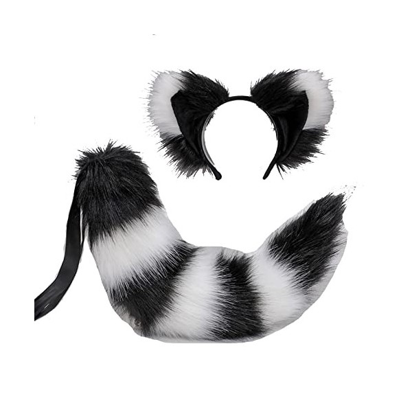 Ensemble bandeau en fausse fourrure avec oreilles de chat et queue de loup et renard pelucheux pour cosplay, déguisement dan