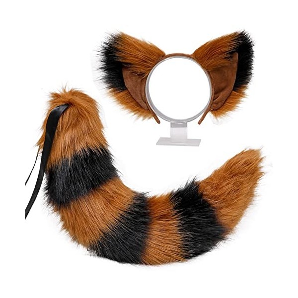 Ensemble bandeau en fausse fourrure avec oreilles de chat et queue de loup et renard pelucheux pour cosplay, déguisement dan