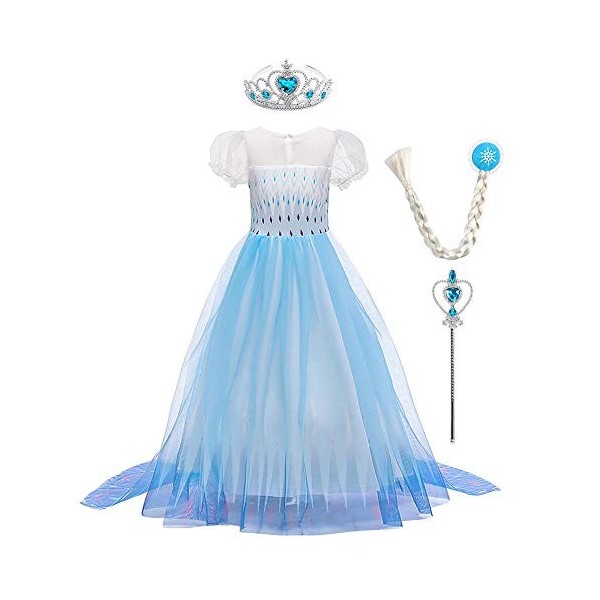 Elsa Anna Princesse Glace Neiges Costume Enfant Fille Cosplay Longue Déguisement et Accessoires à Manches Courtes/Longue pour