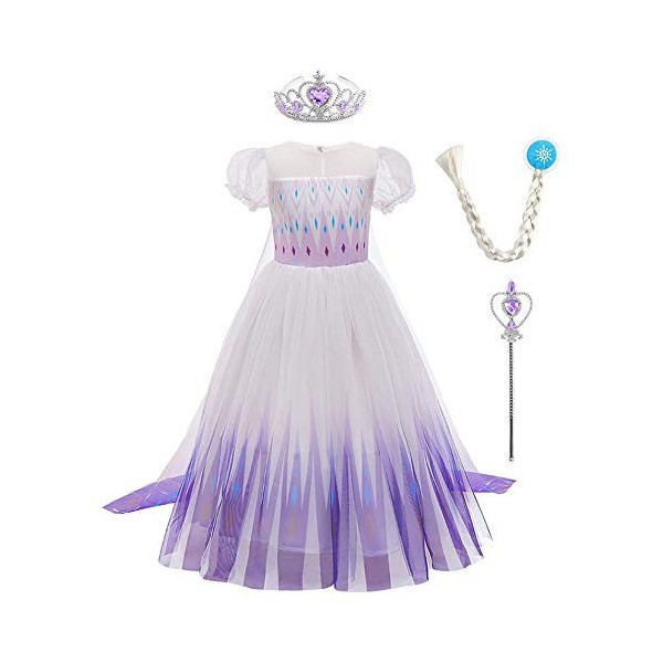 Elsa Anna Princesse Glace Neiges Costume Enfant Fille Cosplay Longue Déguisement et Accessoires à Manches Courtes/Longue pour
