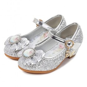 Eleasica Fille Talons Hauts Chaussures de Princesse Reine des Neiges Elsa Anna Paillettes Déguisement Violet Argenté Bleu Ros