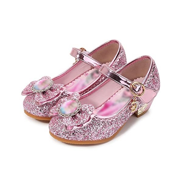 Eleasica Fille Talons Hauts Chaussures de Princesse Reine des Neiges Elsa Anna Paillettes Déguisement Violet Argenté Bleu Ros