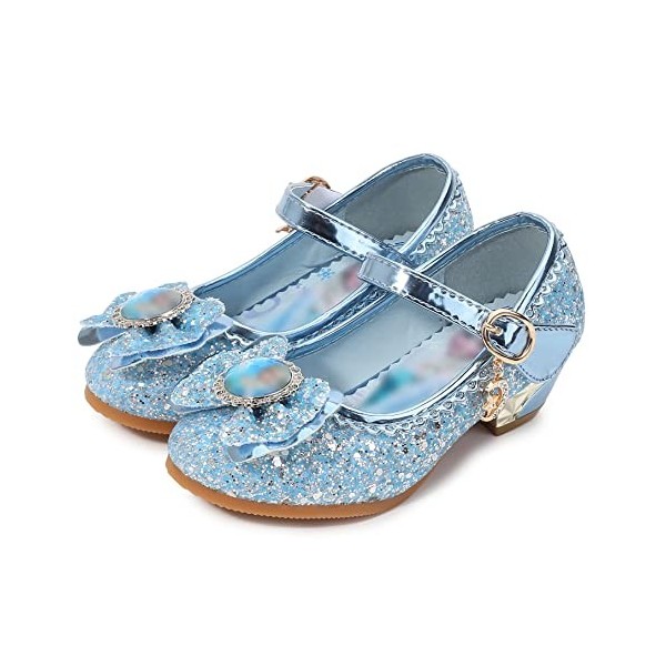 Eleasica Fille Talons Hauts Chaussures de Princesse Reine des Neiges Elsa Anna Paillettes Déguisement Violet Argenté Bleu Ros