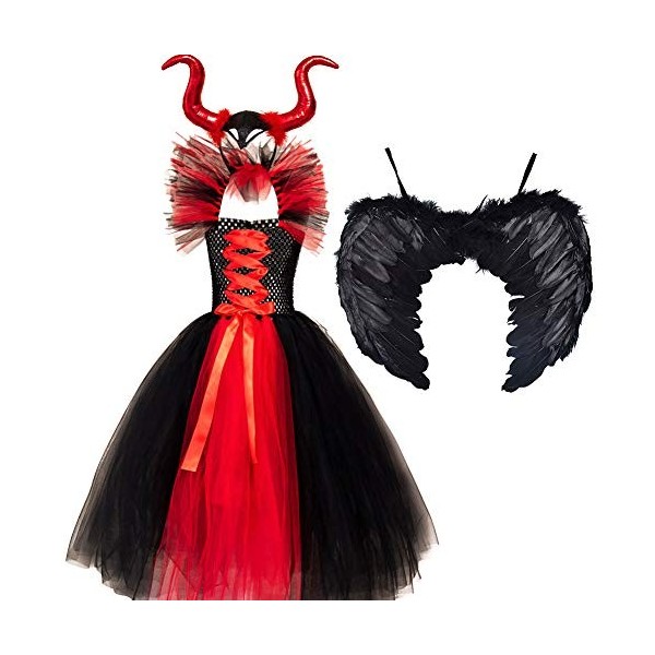 Enfants Filles Maleficent Costume Maléfique Sorcière Méchante Reine Déguisement Fantaisie Tutu Habiller Halloween Cosplay Ten