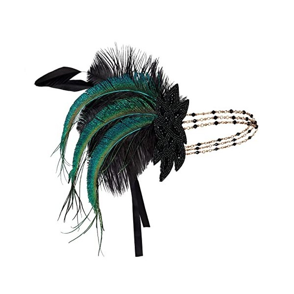 Duriya Bandeau pour femme des années 20 années 20 - Accessoire de déguisement Great Gatsby - Années 20 - Noir