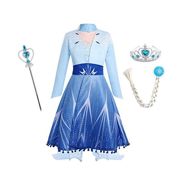 IWEMEK Déguisements Princesse Elsa Robe Filles Reine des Neige 2 Costume et Accessoires Manteau Pantalon Anniversaire Noël Ha