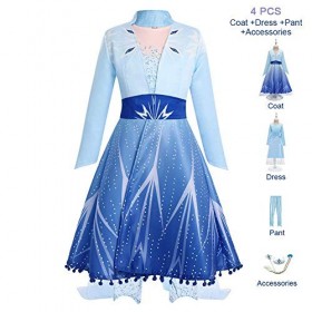 IWEMEK Déguisements Princesse Elsa Robe Filles Reine des Neige 2 Costume et Accessoires Manteau Pantalon Anniversaire Noël Ha