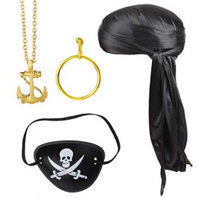 Beelittle 4 Pièces Halloween Costume De Pirate Accessoires Durag Long-Queue Headwraps Silky Pirate Cap Pirate Eye Patch Or Bo