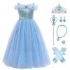 OBEEII Déguisement Cendrillon Enfant Fille Robe de Princesse Cinderella Costume Cosplay Conte de Fée Robe de Soirée Halloween