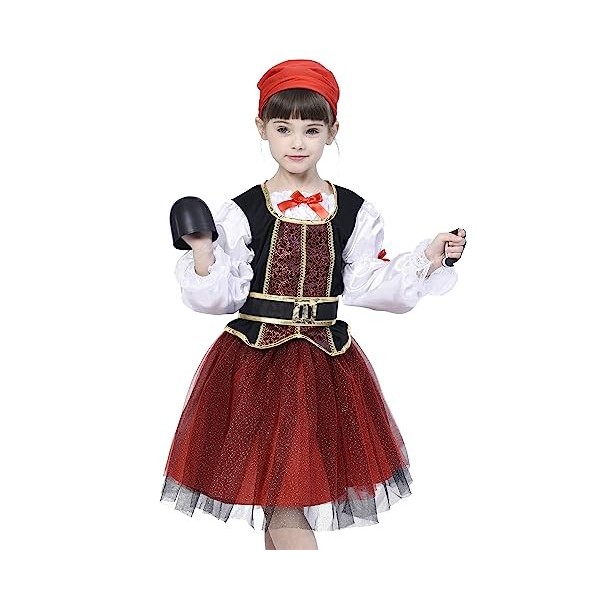 IKALI Costume de pirate pour filles, tenue de luxe pour le flibustier boucanier ensemble de 4 pièces tenue de costume pour 