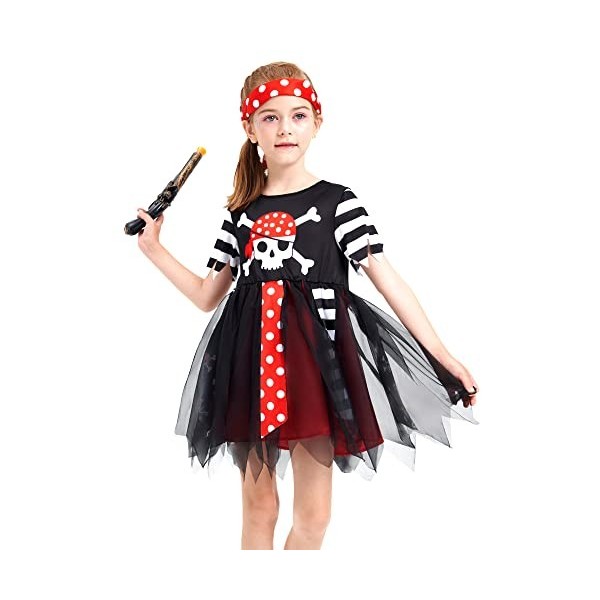 IKALI Costume de pirate pour filles, tenue de luxe pour le flibustier boucanier ensemble de 4 pièces tenue de costume pour 