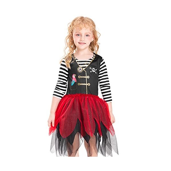 IKALI Costume de pirate pour filles, tenue de luxe pour le flibustier boucanier ensemble de 4 pièces tenue de costume pour 