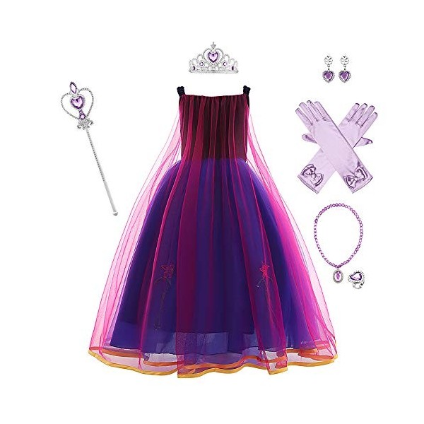 IMEKIS Enfant Filles Princesse Anna Robe Reine Des Neiges Costume Carnaval Déguisement Cosplay Habiller Fleur Robe De Fête D