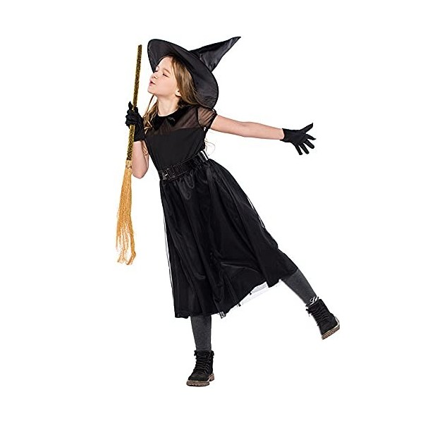 GIVBRO Costume de sorcière dHalloween pour enfants en tulle avec gants pour fête déguisée pour fille - Accessoire de jeu de 