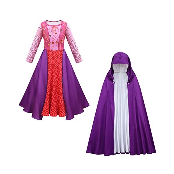Odizli Costume dHalloween pour enfant - Costume de sorcière pour fille Hocus Pocus Sanderson Sisters - Robe de princesse - C