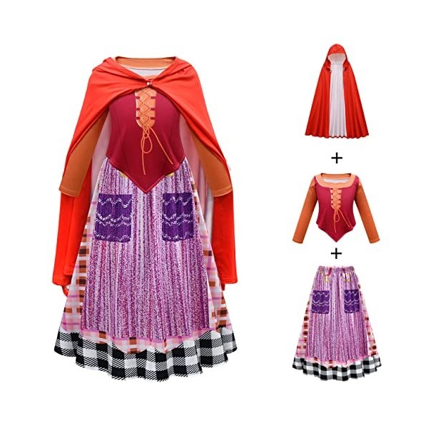 Odizli Costume dHalloween pour enfant - Costume de sorcière pour fille Hocus Pocus Sanderson Sisters - Robe de princesse - C