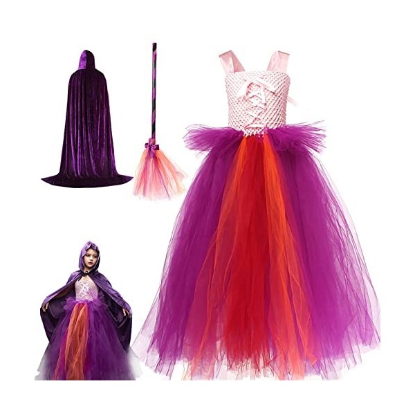 GIMOCOOL Déguisement de sorcière pour Enfants, Costume Déguisement de Sorcière Fille, Accessoires de fête de Cosplay de sorci