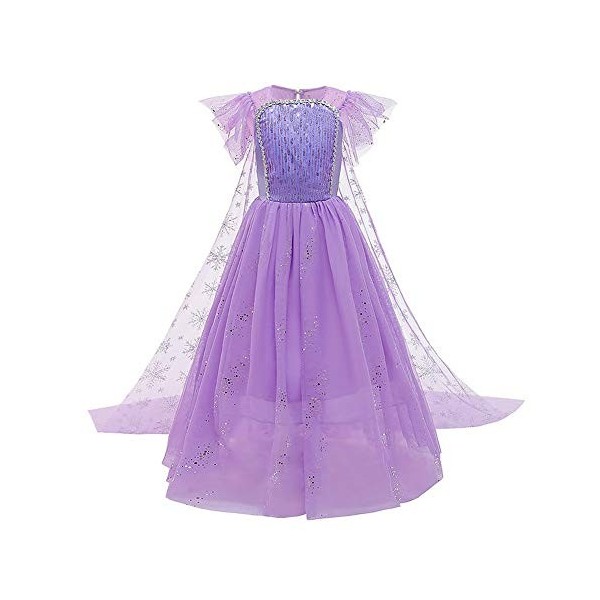 Déguisement de Princesse Elsa pour Fille de la Reine de Glace déguisement Halloween Carnaval Cosplay Manches Volantes Paillet