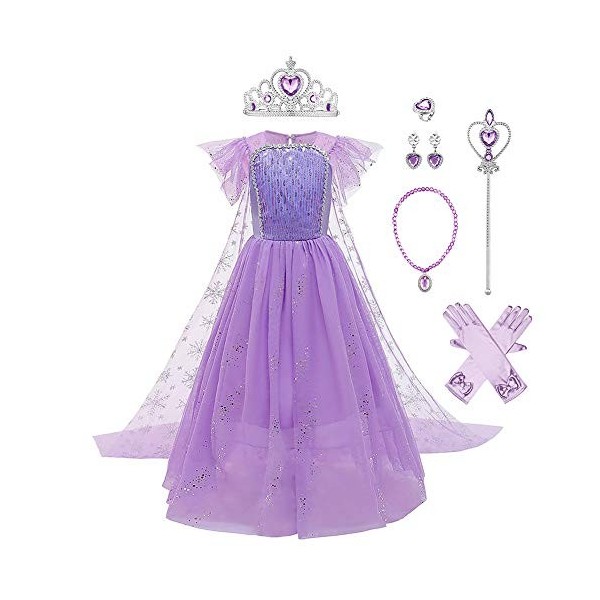 Déguisement de Princesse Elsa pour Fille de la Reine de Glace déguisement Halloween Carnaval Cosplay Manches Volantes Paillet